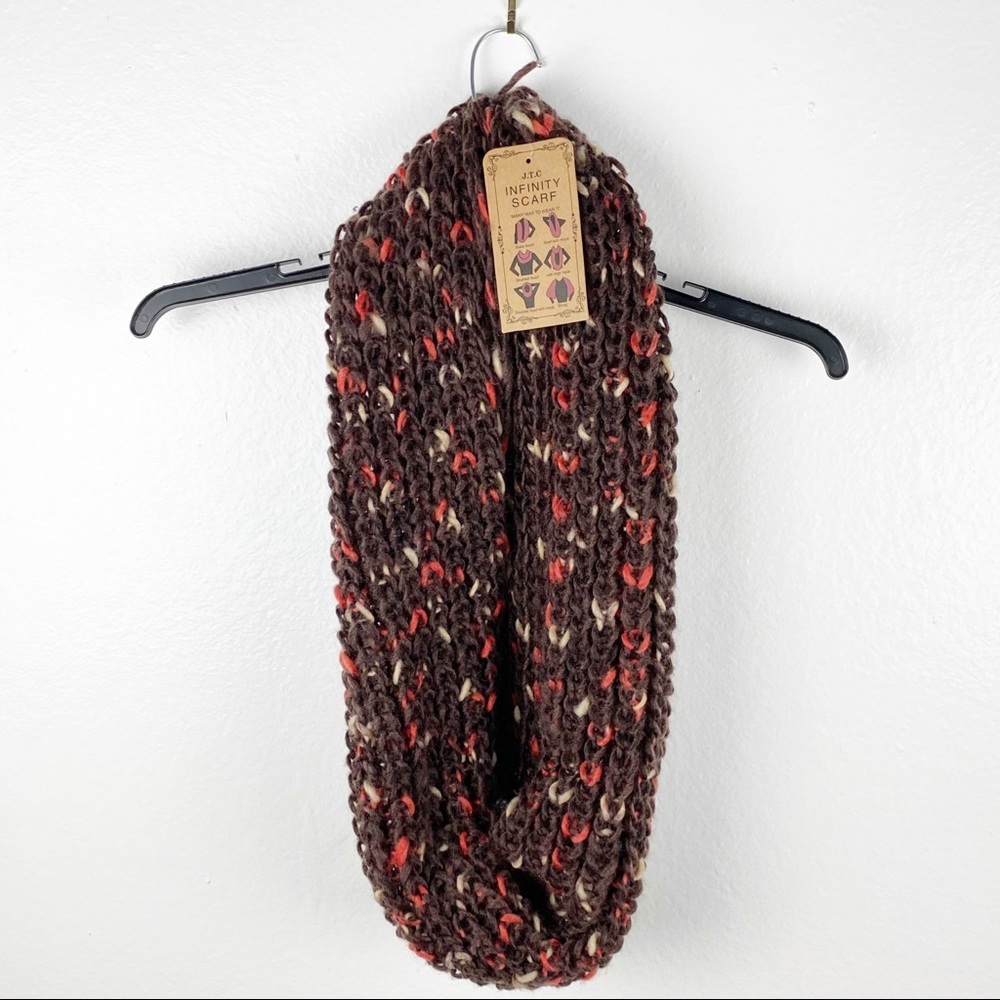 J.T.C. Brown Speckled Infinity Knit Versatile Scarf Fall Winter Cozy Layering